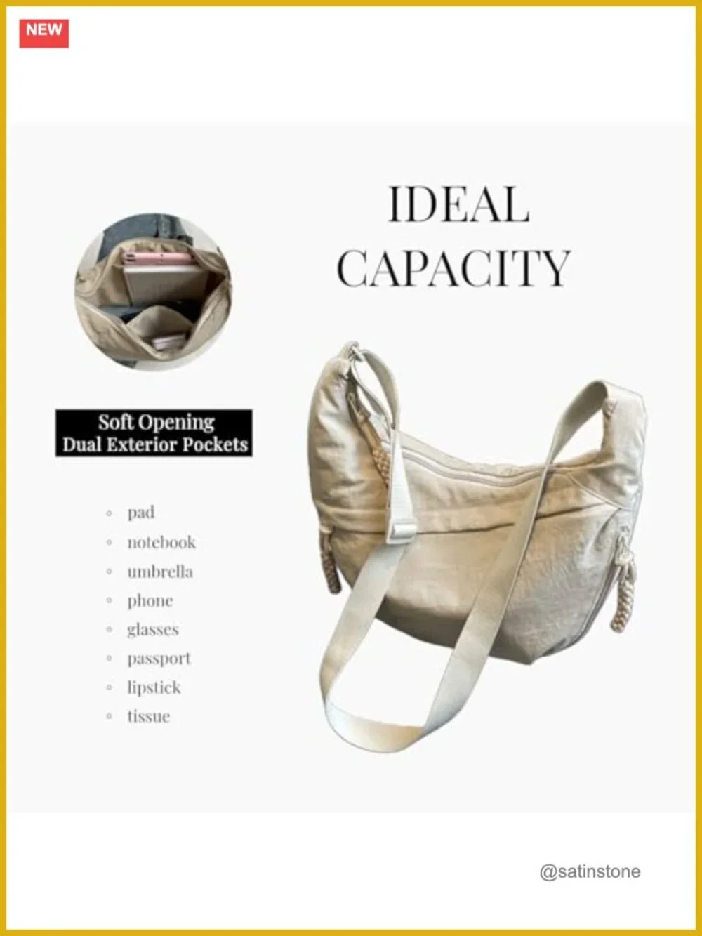 Nylon Crossbody Bag for Women, Adjustable Strap Crescent Purse